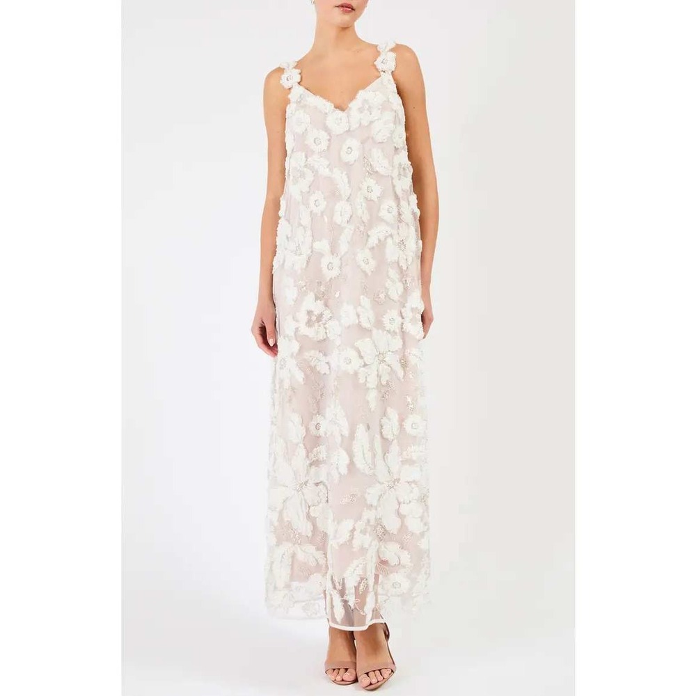 Helsi Adina 3D Floral Applique Maxi Dress NWT Off White Bridal Small S